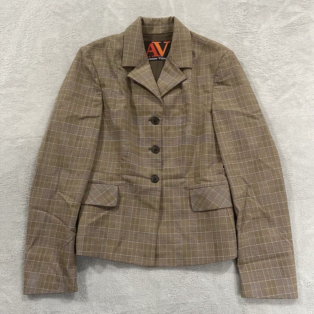 Adrienne Vittadini Blazer Women's 6 Houndstooth Office Button Striped Preppy